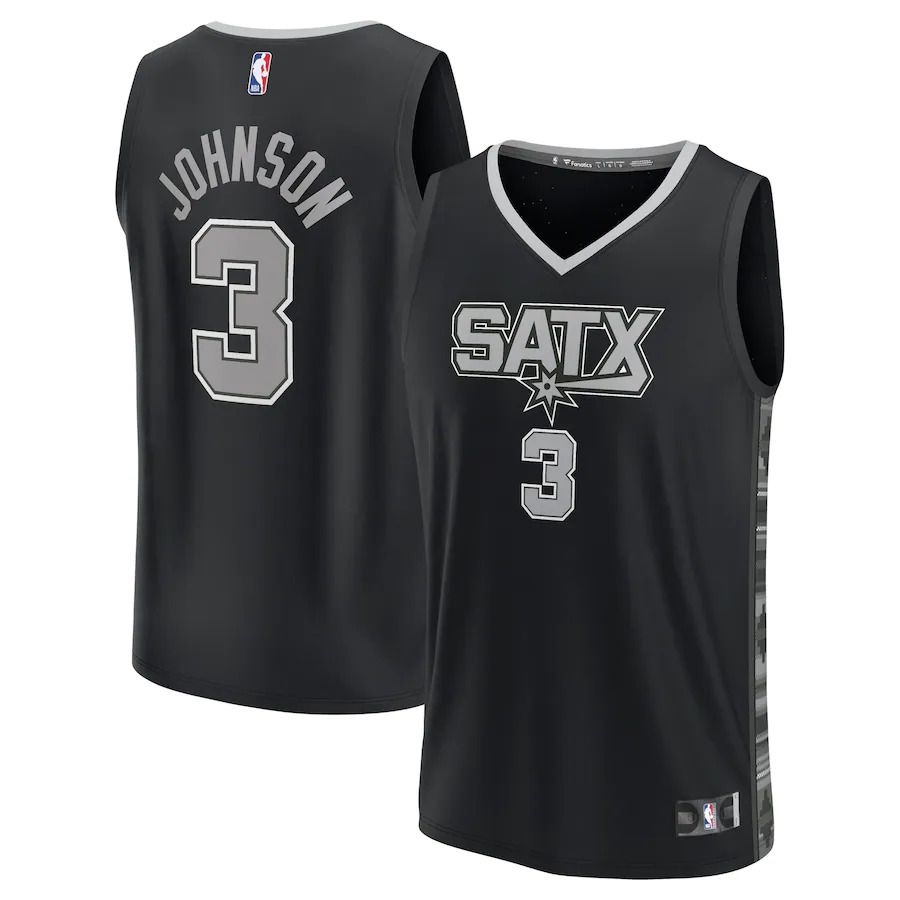 Men San Antonio Spurs #3 Keldon Johnson Fanatics Branded Black Statement Edition 2022-23 Fast Break Replica Player NBA Jersey